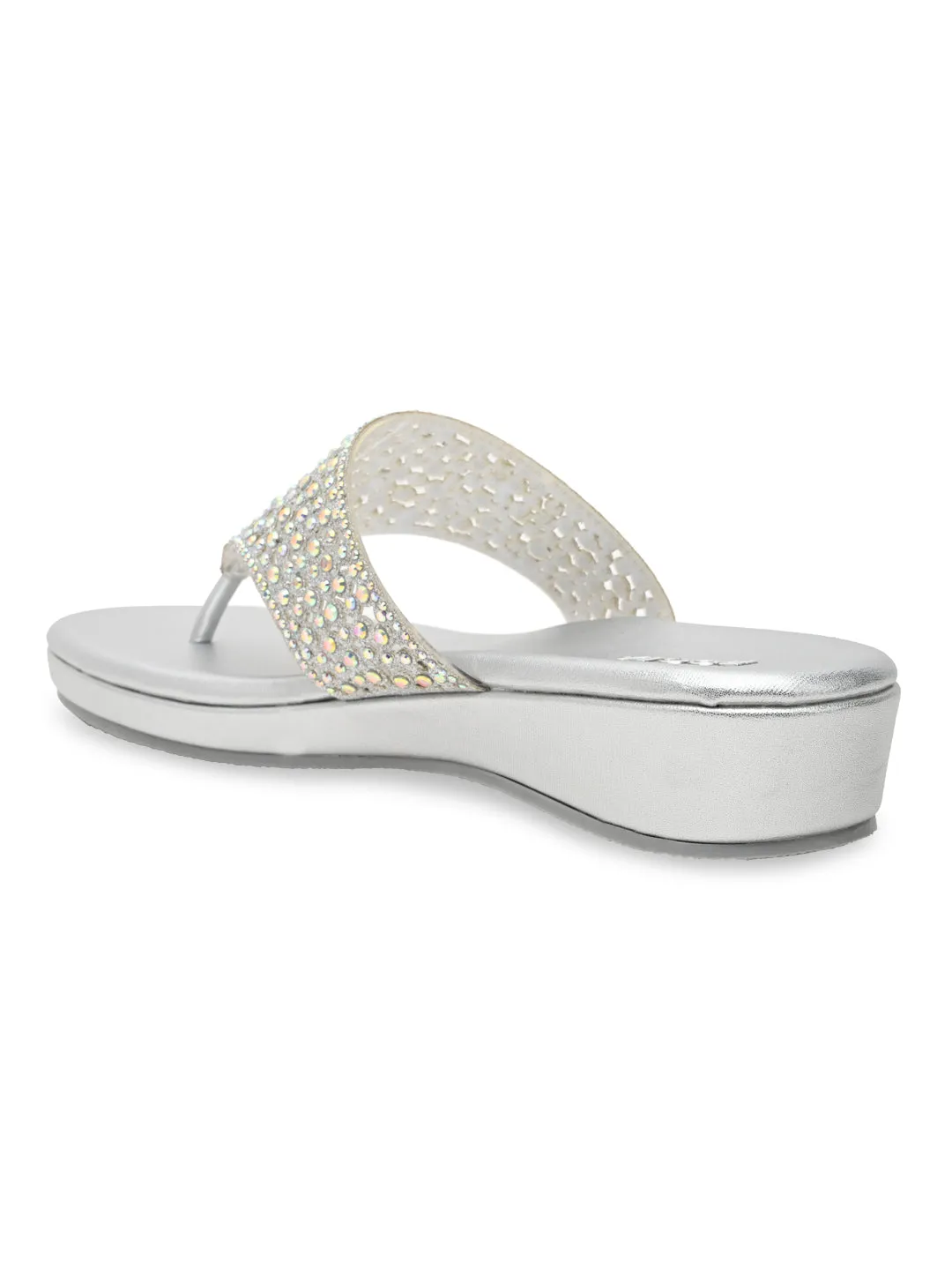 Rocia By Regal Silver Women Diamond Mesh Flats