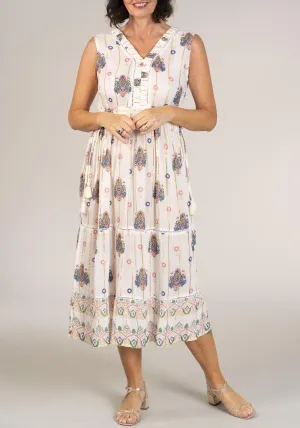 Sleeveless Dress With Drawstring Waist - Ivory