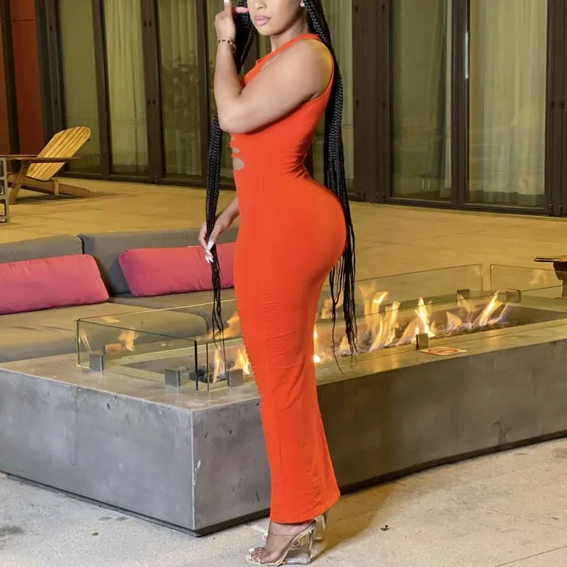 Solid Sleeveless Cut Out Maxi Dress