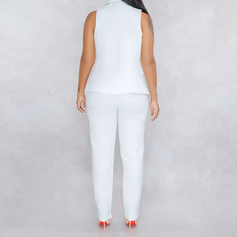 Solid Sleeveless Suit Vest & Pants Set