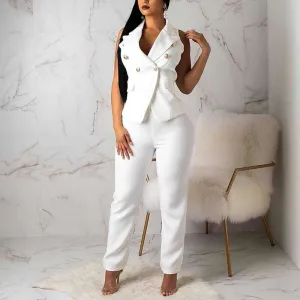 Solid Sleeveless Suit Vest & Pants Set