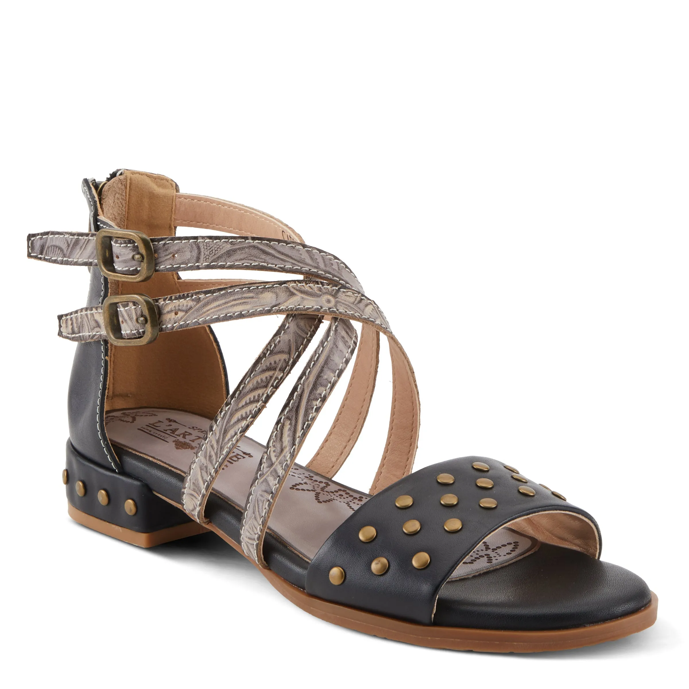 Spring Step Shoes  L'Artiste Carys Sandals Women’s Leather Black 1" Heel