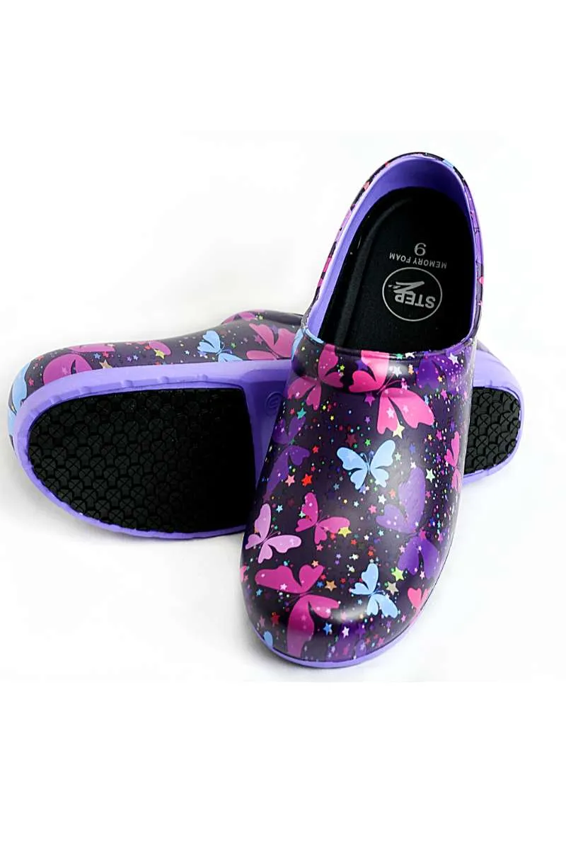 StepZ Women's Slip Resistant Nurse Clogs | Celestial Butterflies