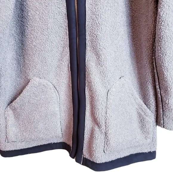 Susan Graver Reversible Polar Fleece Sherpa Coat Large Black Gray New