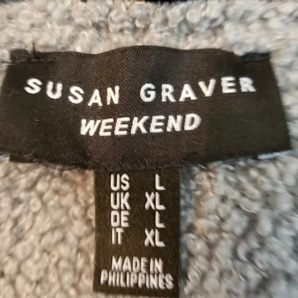 Susan Graver Reversible Polar Fleece Sherpa Coat Large Black Gray New