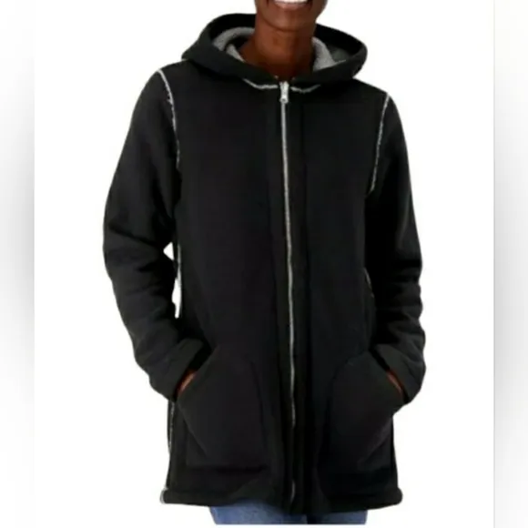 Susan Graver Reversible Polar Fleece Sherpa Coat Large Black Gray New