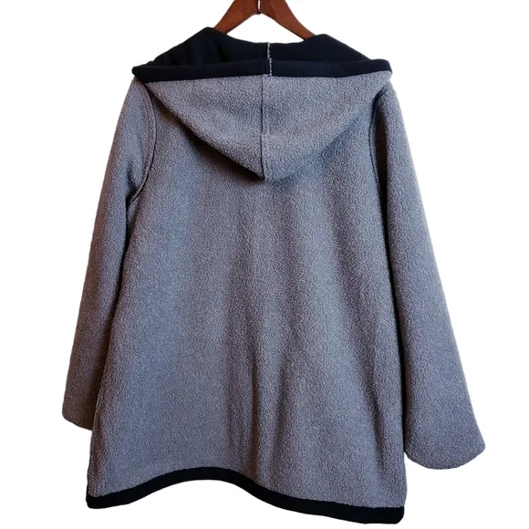 Susan Graver Reversible Polar Fleece Sherpa Coat Large Black Gray New