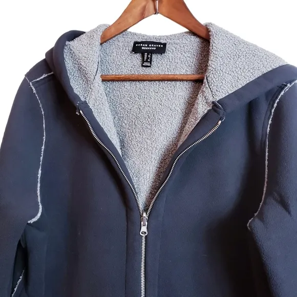 Susan Graver Reversible Polar Fleece Sherpa Coat Large Black Gray New