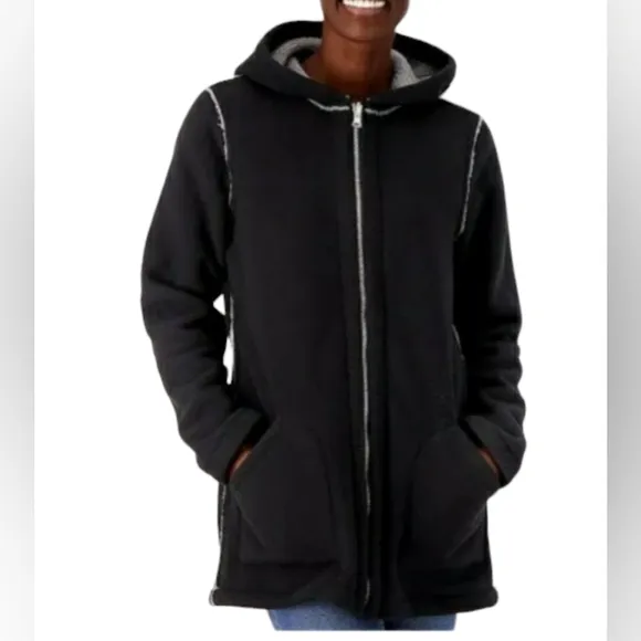 Susan Graver Reversible Polar Fleece Sherpa Coat Large Black Gray New