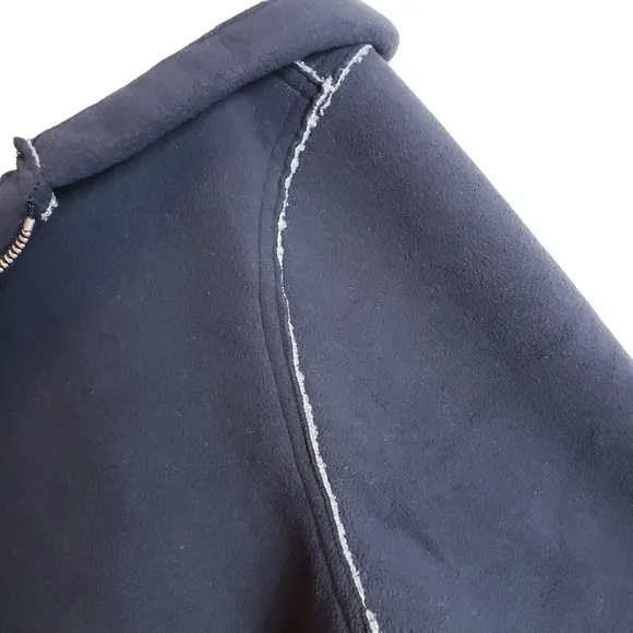 Susan Graver Reversible Polar Fleece Sherpa Coat Large Black Gray New