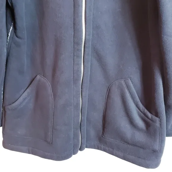 Susan Graver Reversible Polar Fleece Sherpa Coat Large Black Gray New