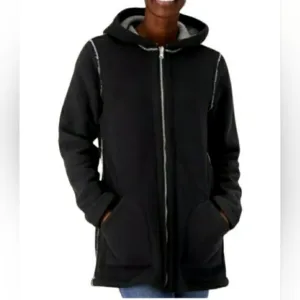 Susan Graver Reversible Polar Fleece Sherpa Coat Large Black Gray New