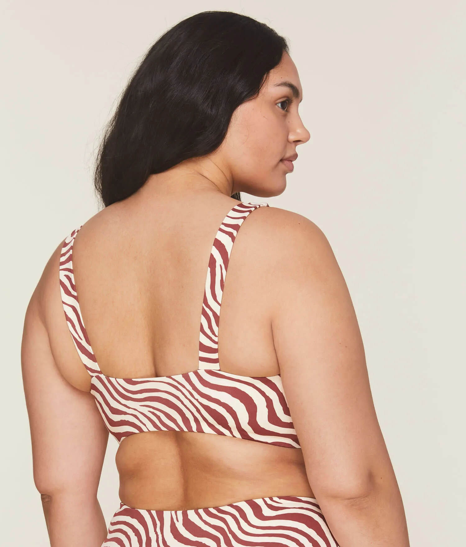 The Portofino Bikini Top - Eco Nylon - Bias Stripe Truffle (Archive)