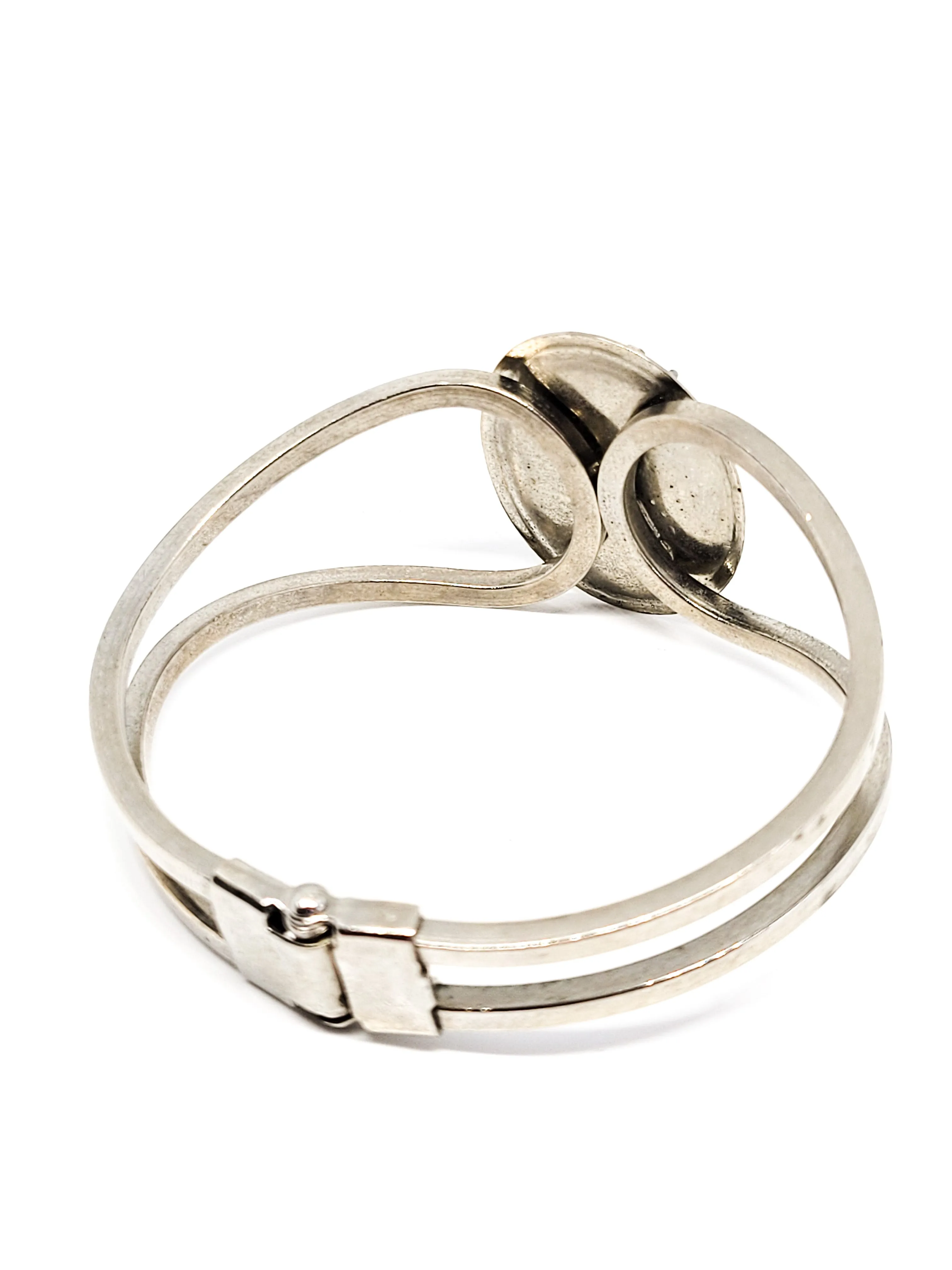 Tiger's eye large gemstone silver toned vintage clamper bracelet