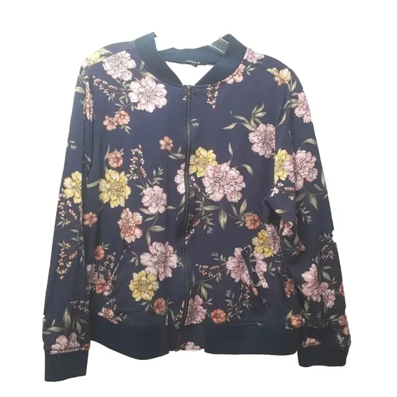 Torrid Bomber Jacket Woman Plus 1X Twill Navy Floral Cottage Boho Fairy Grunge