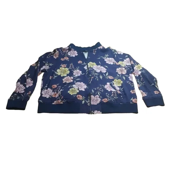 Torrid Bomber Jacket Woman Plus 1X Twill Navy Floral Cottage Boho Fairy Grunge