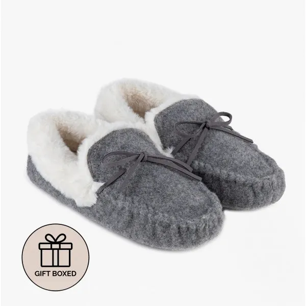 Totes Toasties FELT Womens Moccasin Slippers Grey