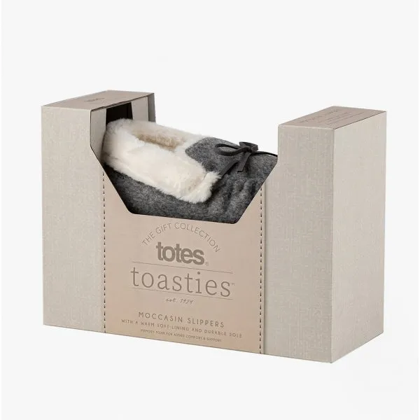 Totes Toasties FELT Womens Moccasin Slippers Grey