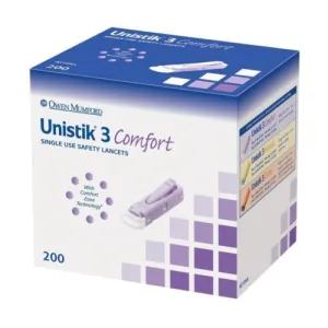 Unistik 3 Comfort Single Use Safety Lancets x 200