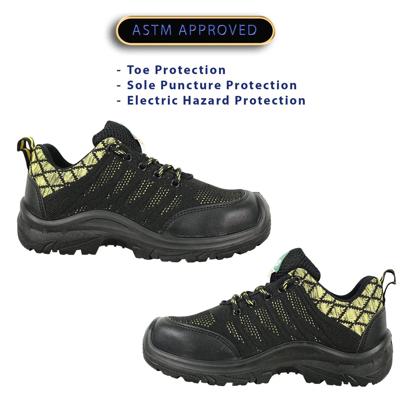 VANGELO Men Work Safety Shoe HELMUT-1 CSA Certified Steel Toe Protection Black/Yellow