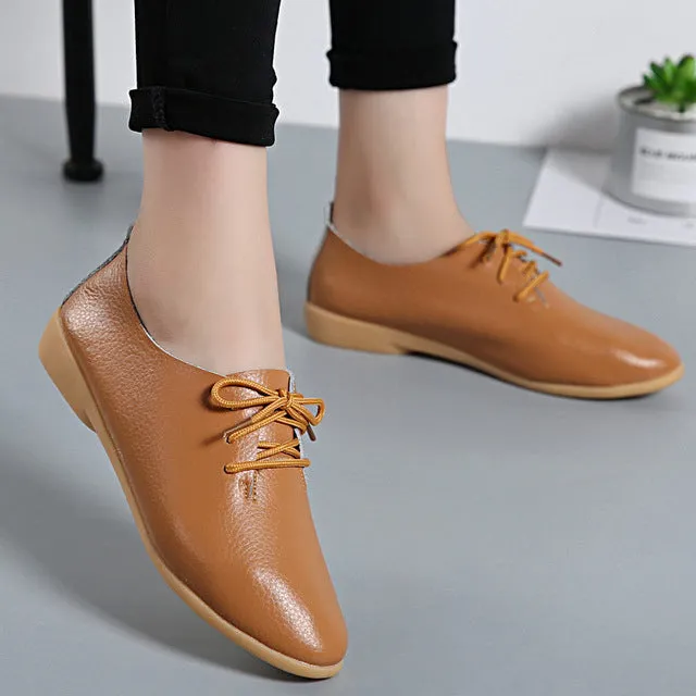 Women flats genuine leather shoes summer fashion casual comfortable women shoes solid lace-up shoes woman female ladies shoes