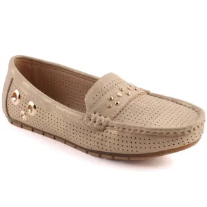 Women “PANSY” Perforated Vamp  Sequins Detailed Moccasin Shoes