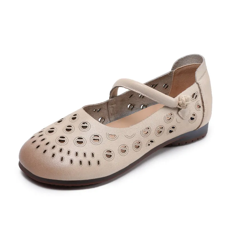 Women Retro Hollow Leather Soft Casual Flats