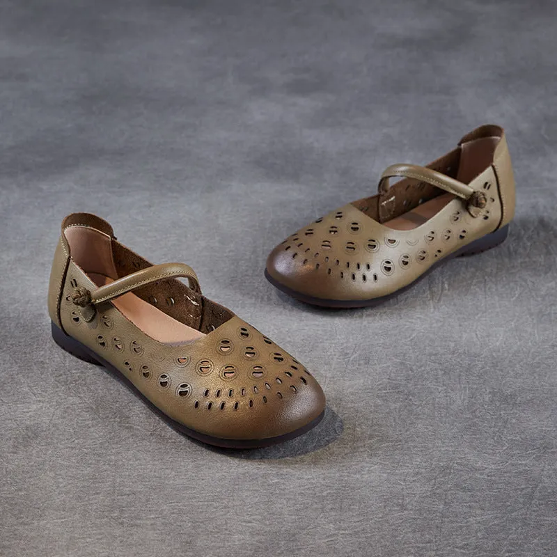 Women Retro Hollow Leather Soft Casual Flats