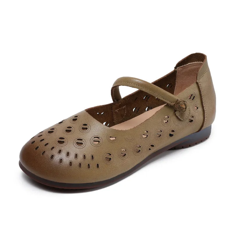Women Retro Hollow Leather Soft Casual Flats