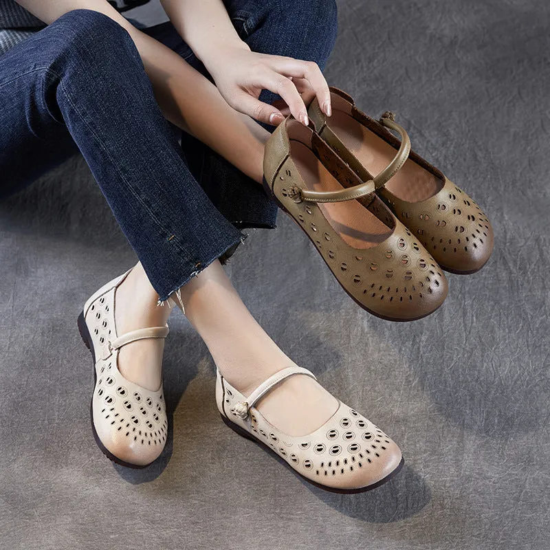 Women Retro Hollow Leather Soft Casual Flats