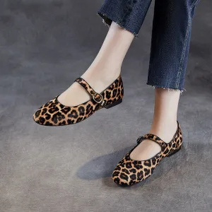 Women Retro Horsehair Leopard Casual Flats