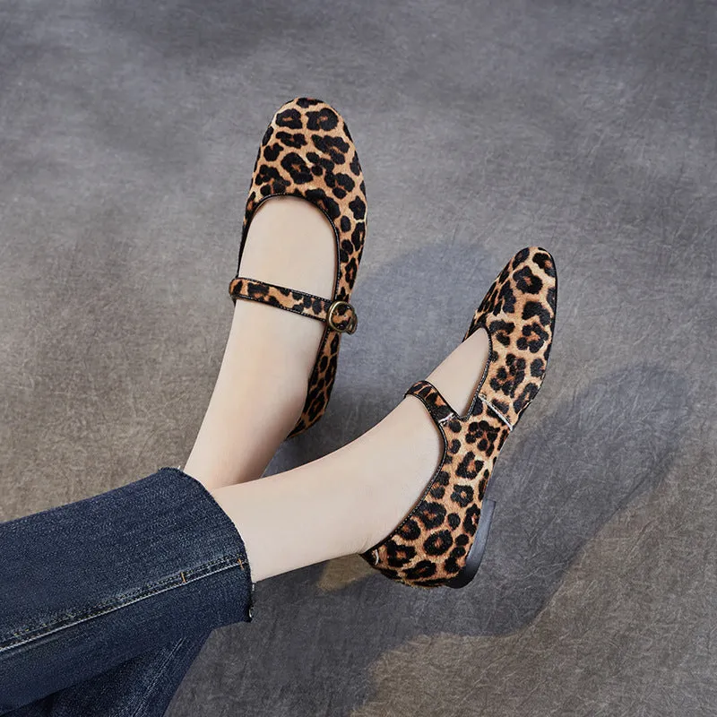 Women Retro Horsehair Leopard Casual Flats