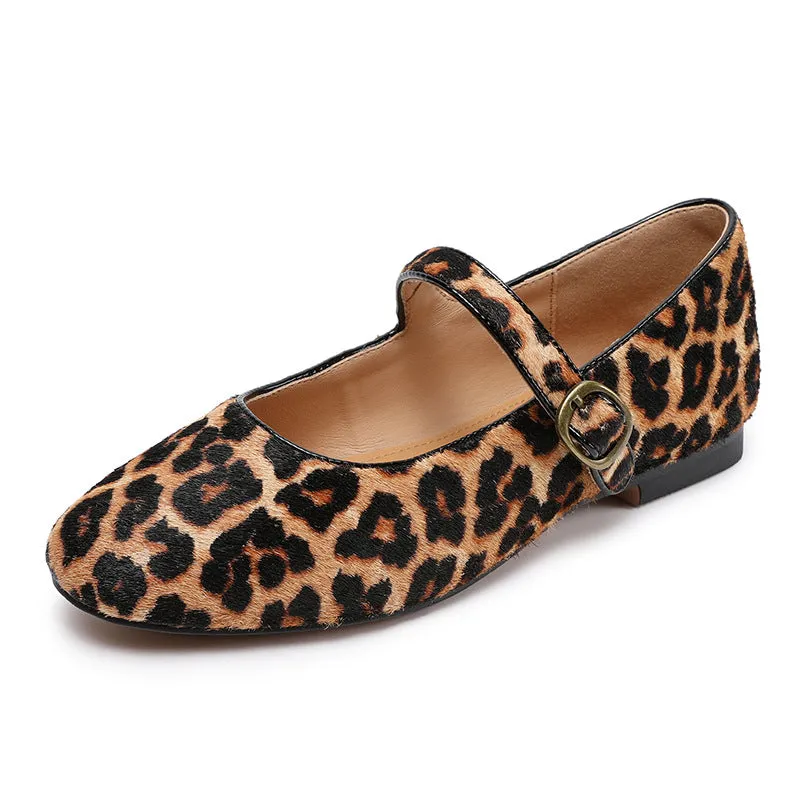 Women Retro Horsehair Leopard Casual Flats