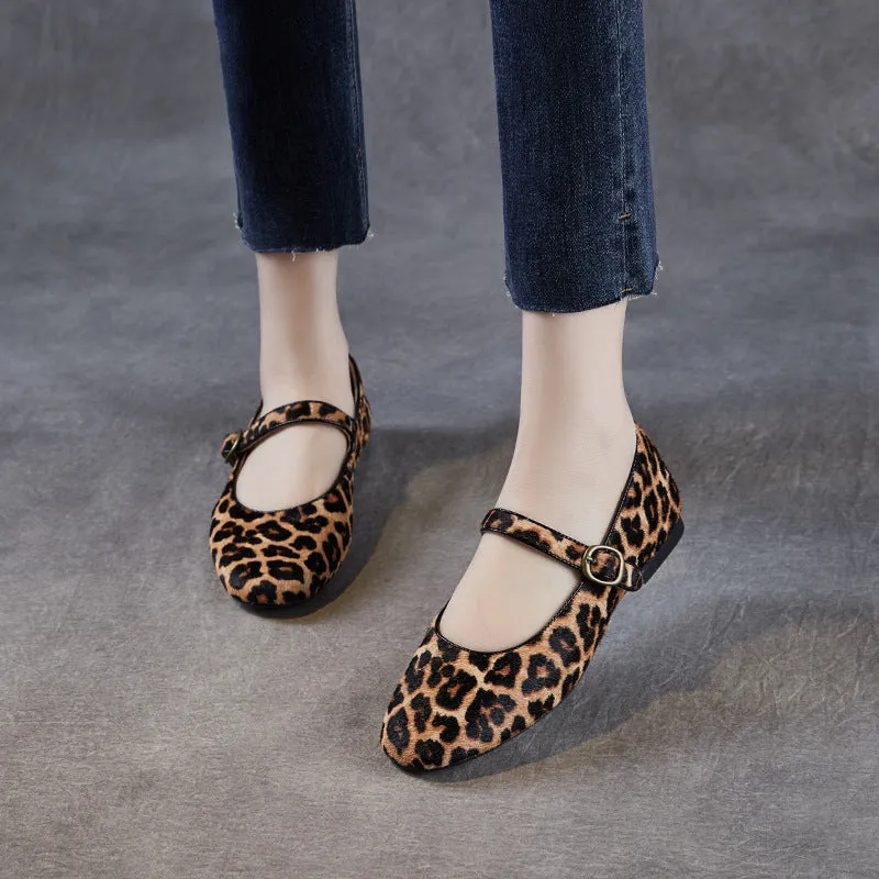 Women Retro Horsehair Leopard Casual Flats
