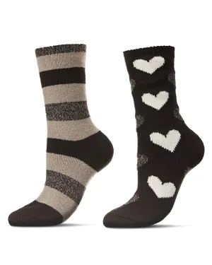 Women's 2 Pair Pack Hearts and Stripes Buttersoft Crew Socks