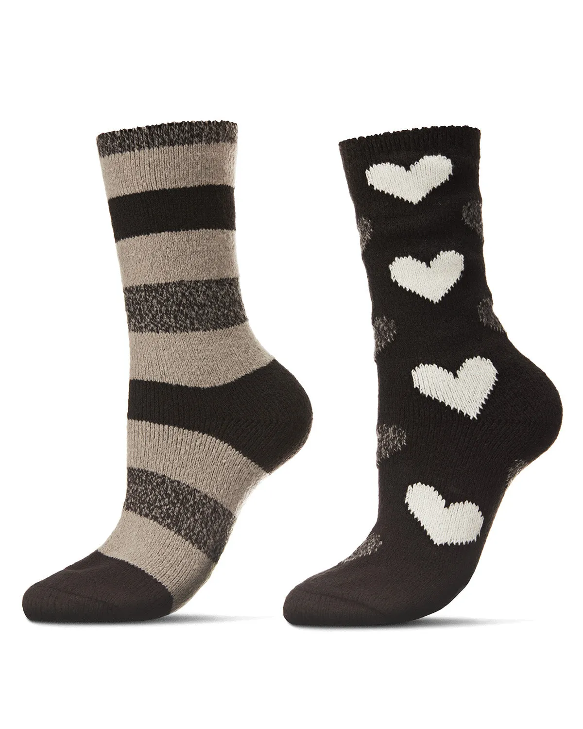 Women's 2 Pair Pack Hearts and Stripes Buttersoft Crew Socks