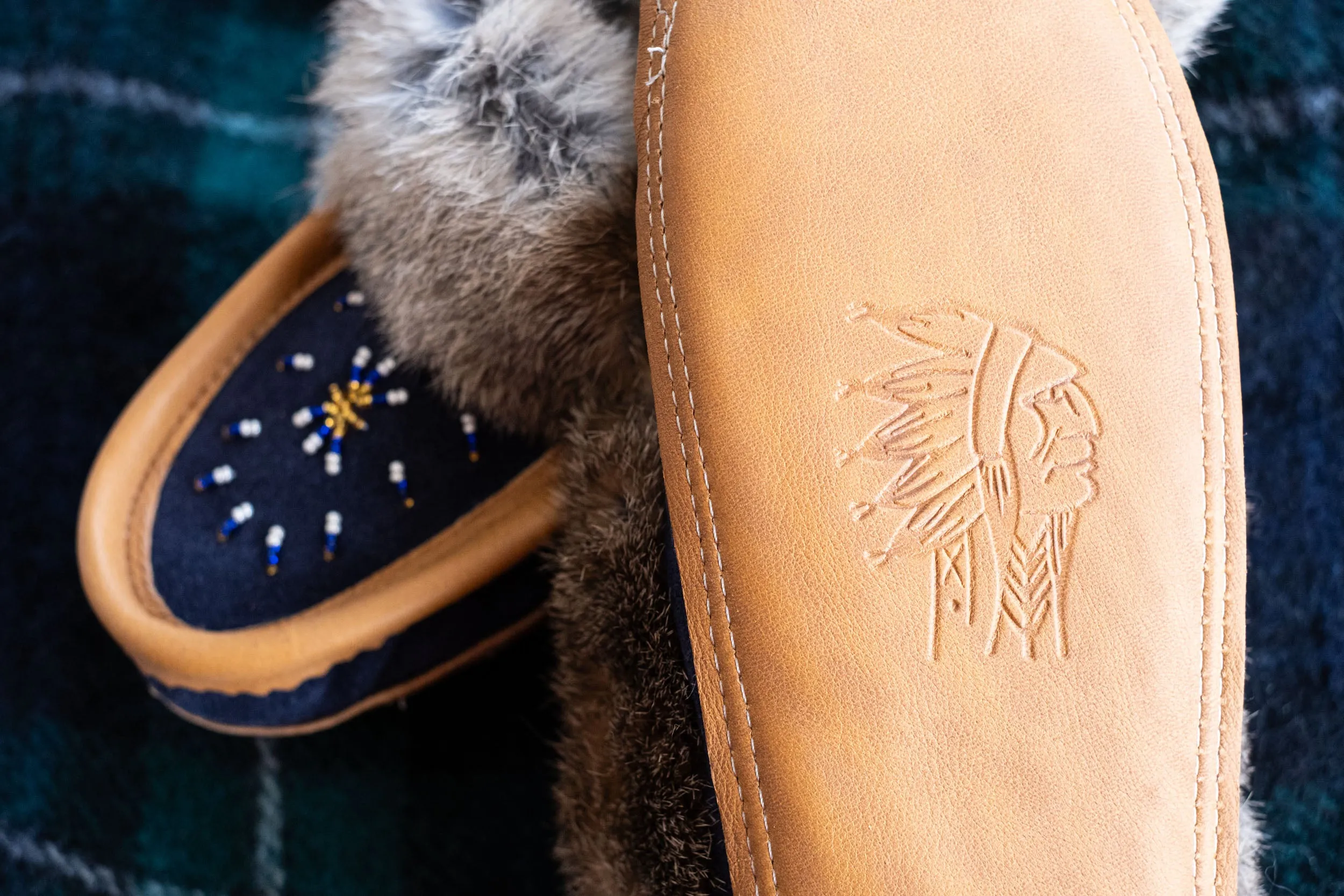 Women's Rabbit Fur Suede Beaded Moccasins