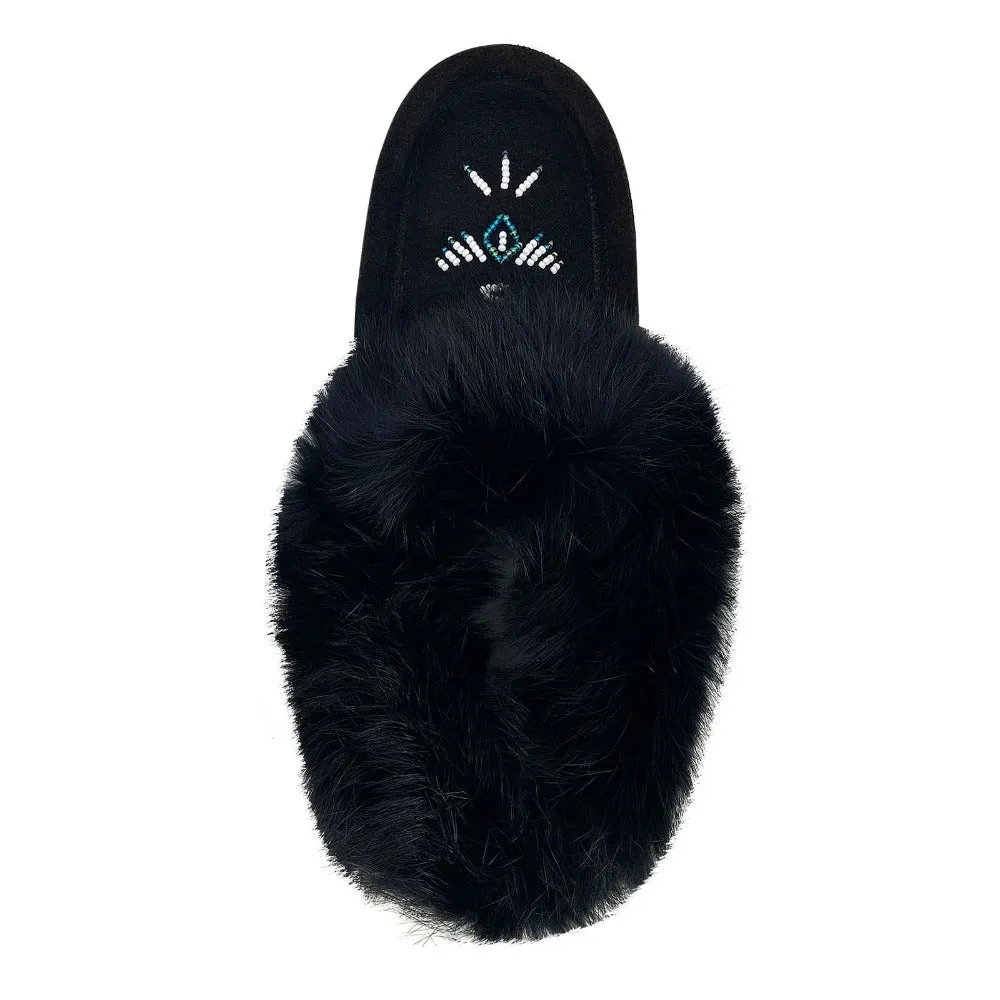 Women's Rabbit Fur Thunderbird Beaded Moccasins